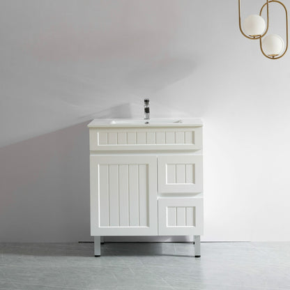 750mm Acacia Floor Vanity PVC Right Side Drawers - Cabinet Only - Matte White