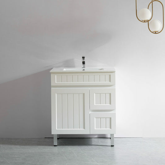750mm Acacia Floor Vanity PVC Right Side Drawers - Cabinet Only - Matte White