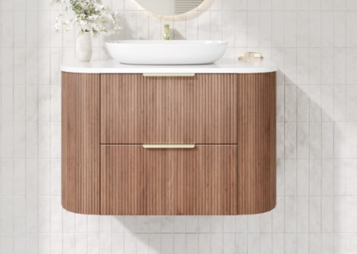 750mm Artis Curved Wall Hung Vanity PVC - Double Drawers Cabinet Only - Prime Oak