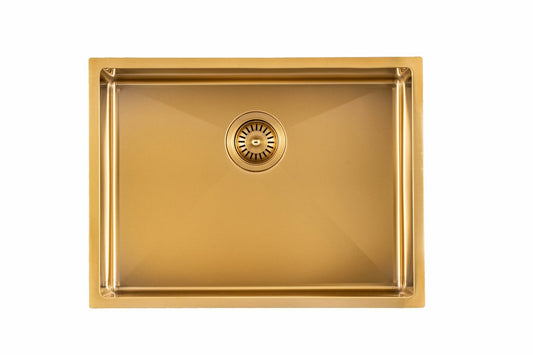Brushed Gold 1.2mm Handmade   Top/Undermount Single Bowl Kitchen/Laundry Sink - 600x450x300mm