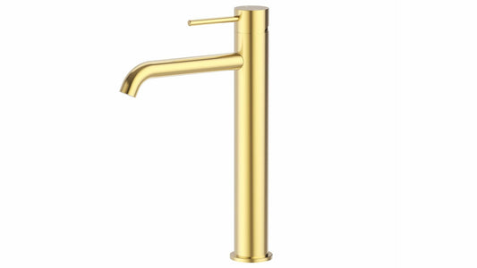 Otus Slimline Stainless Steel Highrise Basin Mixer Curved Spout - Brushed Gold