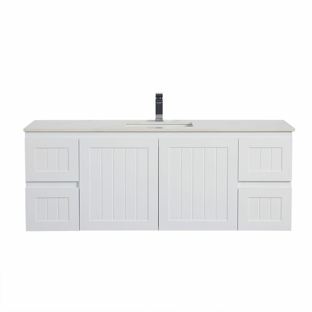 1500mm Acacia Wall Hung Vanity PVC Cabinet Only - Matte White