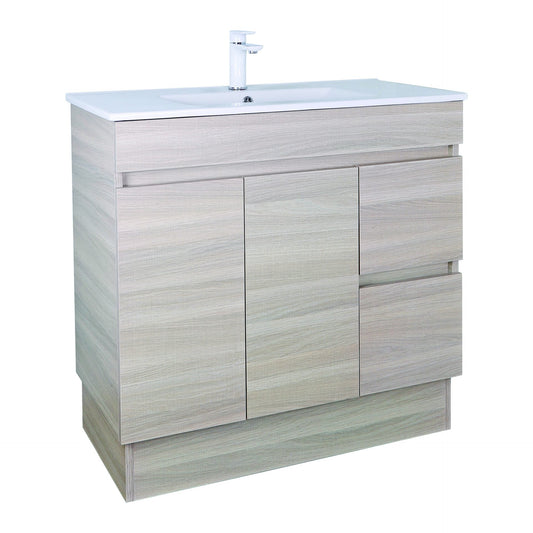 900mm Evie Slim Floor Vanity PVC Right Side Drawers - Cabinet Only - Oak