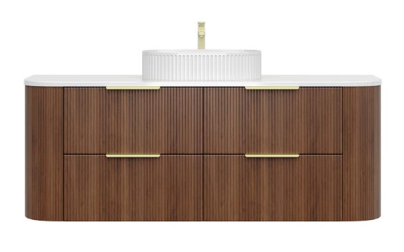 1500mm Artis Curved Wall Hung Vanity PVC - Double Drawers Cabinet Only - Single Bowl - Wallnut