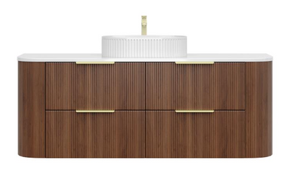 1500mm Artis Curved Wall Hung Vanity PVC - Double Drawers Cabinet Only - Single Bowl - Wallnut