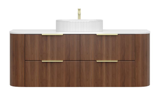 1500mm Artis Curved Wall Hung Vanity PVC - Double Drawers Cabinet Only - Single Bowl - Wallnut