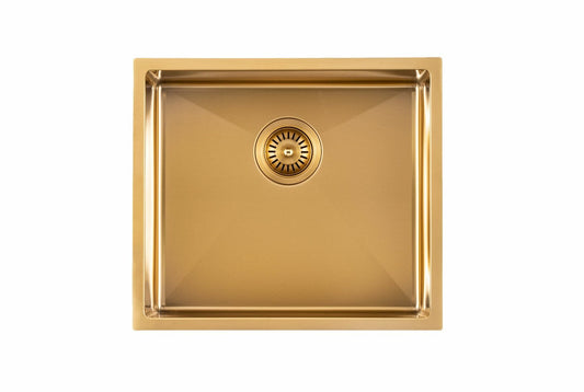 Brushed Gold 1.2mm Handmade   Top/Undermount Single Bowl Kitchen/Laundry Sink - 490x440x230mm