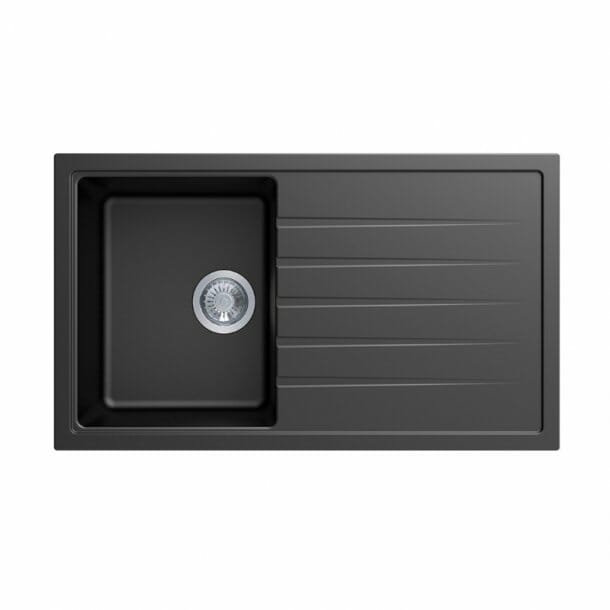 Black Carysil Vivaldi D-100 Granite Single Bowl with Drain Board Stone Kitchen Sink 860*500mm