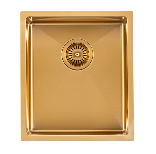 Brushed Gold 1.2mm Handmade   Top/Undermount Single Bowl Kitchen Sink - 390x450x215mm