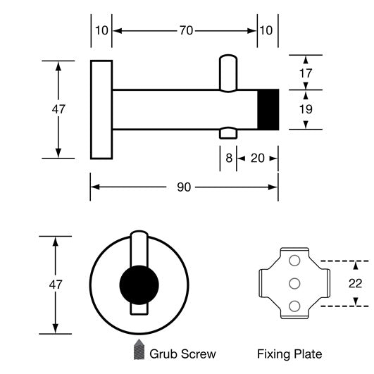 700 Series Designer Black Coat Hook with Bumper – Concealed - With Screw Fixings