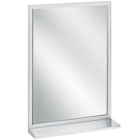 450mm W  Surface Mounted SS Angle Frame Mirror wiith SS Shelf - 450mm W x 750mm H - Satin