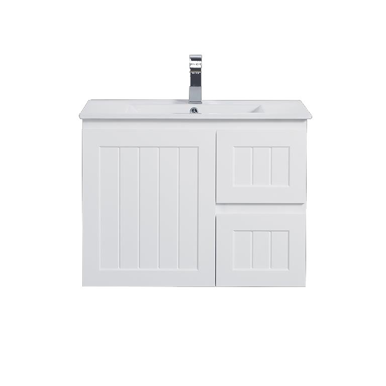 750mm Acacia Slim Wall Hung Vanity PVC Right Side Drawers - Cabinet Only - Matte White