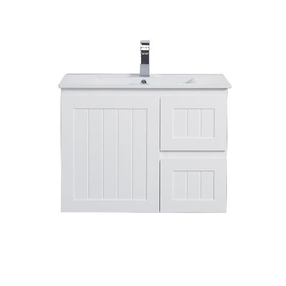 750mm Acacia Slim Wall Hung Vanity PVC Right Side Drawers - Cabinet Only - Matte White