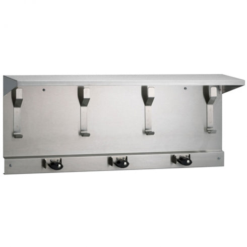 864mm W  Surface Mounted Utility Shelf 4 Hooks/3 Holders - 864mm W x 356mm H x 203mm D - Satin