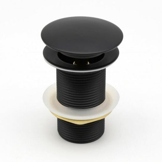 32/40mm Solid Brass Basin Mushroom Pop Up Waste - Matt Black - NO Overflow