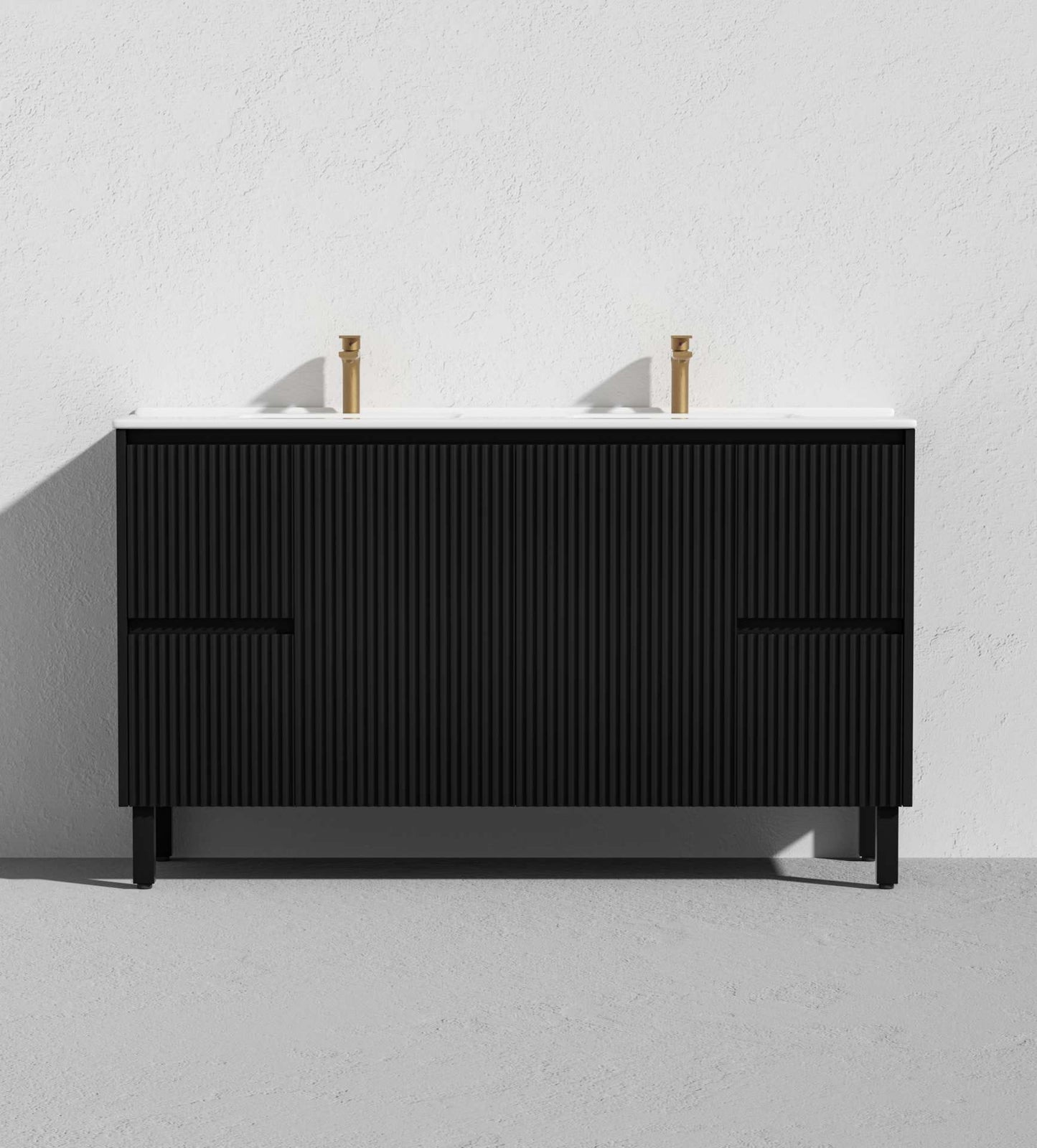 1500mm Brighton Floor Vanity PVC Side Drawers - Cabinet Only - Single/Double Bowl - Matte Black