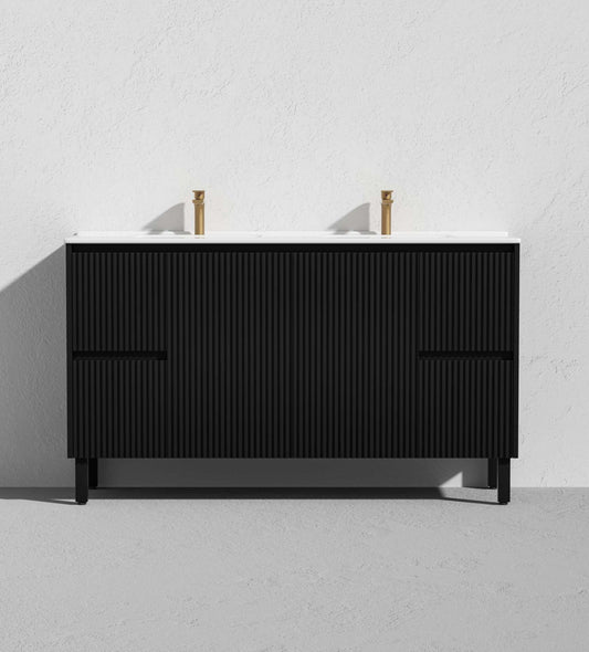 1500mm Brighton Floor Vanity PVC Side Drawers - Cabinet Only - Single/Double Bowl - Matte Black