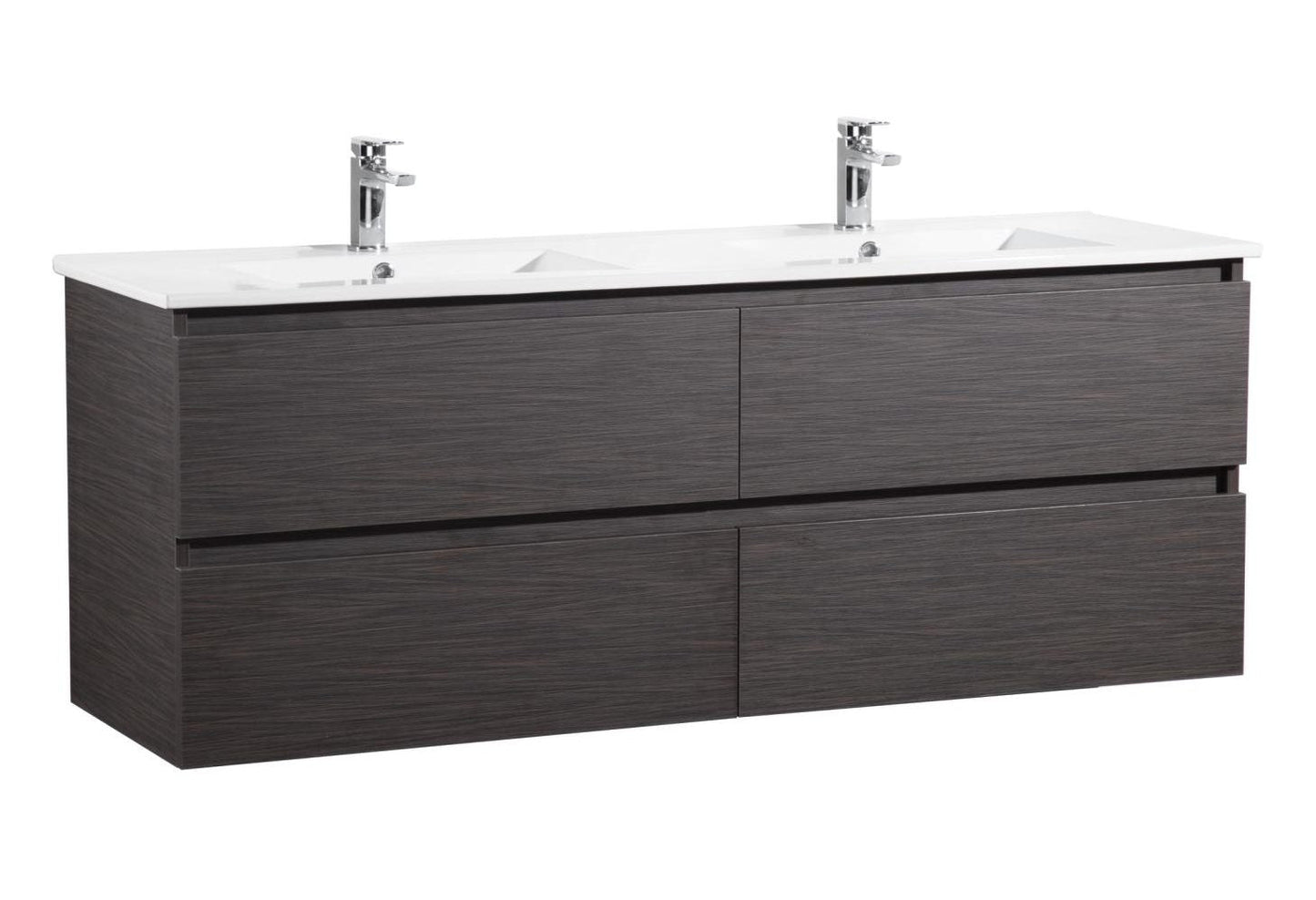 Stella Wood Grain PVC Wall Hung Vanity -   Four Drawers - Double Bowl- Dark Brown - 1200mm