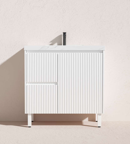 900mm Brighton Floor Vanity PVC Left Side Drawers - Cabinet Only - Matte White
