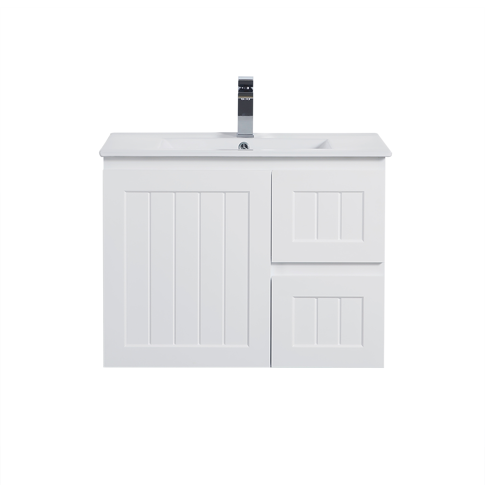 750mm Acacia Wall Hung Vanity PVC Right Side Drawers - Cabinet Only - Matte White