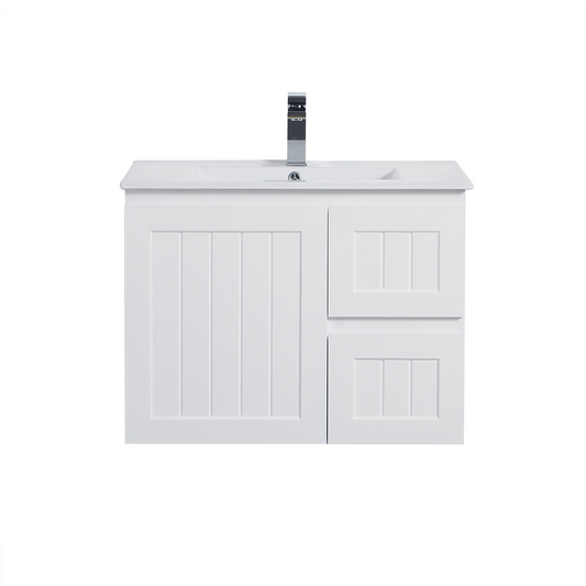 750mm Acacia Wall Hung Vanity PVC Right Side Drawers - Cabinet Only - Matte White