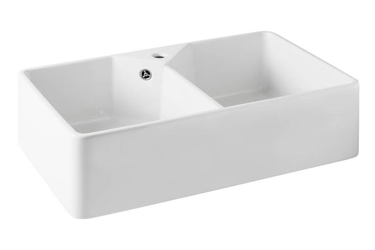 KIT - Chester 80 x 50 Double Flat Fine Fireclay Farmhouse Butler Sink - With Overflow, one tap hole