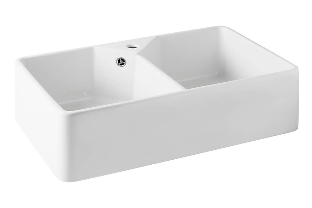 KIT - Chester 80 x 50 Double Flat Fine Fireclay Farmhouse Butler Sink - With Overflow, No tap hole