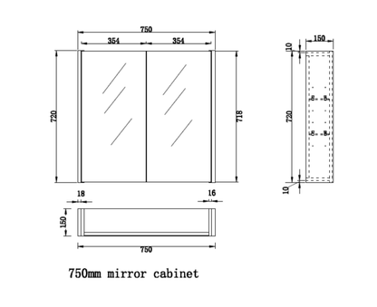 750mm Soild Timber Fluted Shaving Cabinet -W750xH720xD150