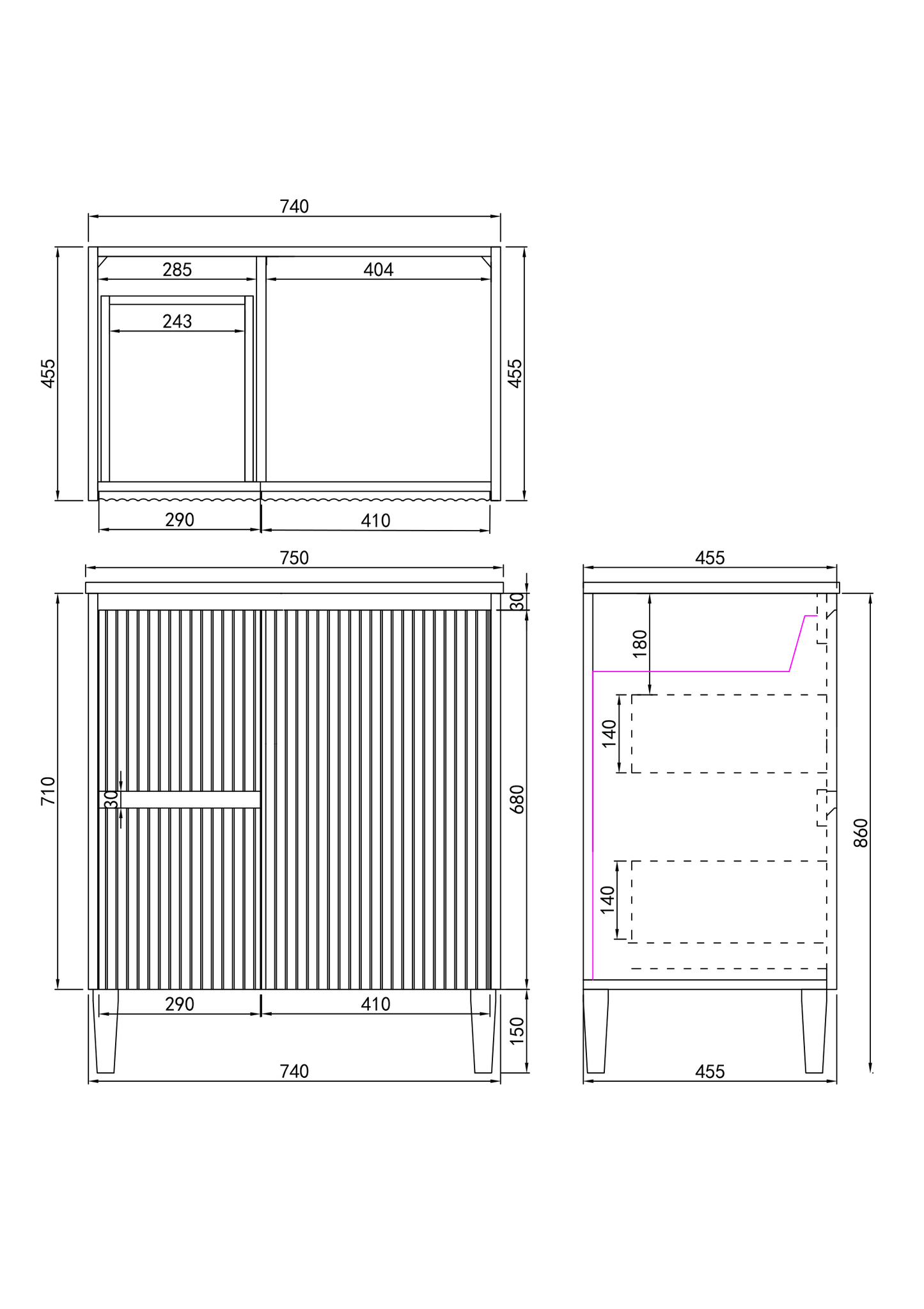 750mm Brighton Floor Vanity PVC Left Side Drawers - Cabinet Only - Matte White