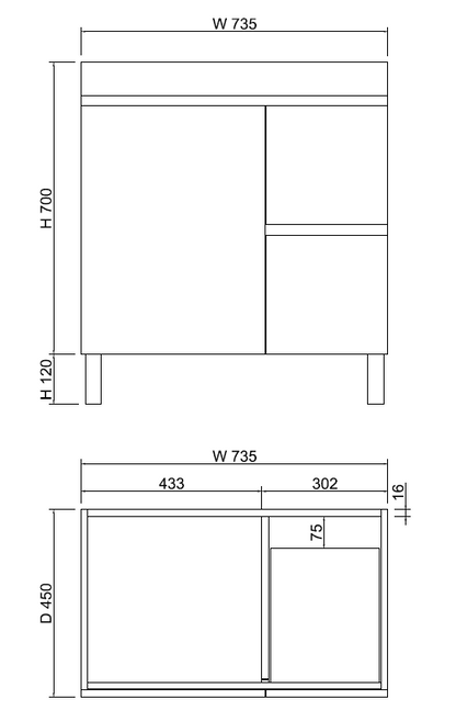 Forest Single Bowl Freestanding Vanity(Leg/Kickboard)-Light oak W735xH820xD450mm