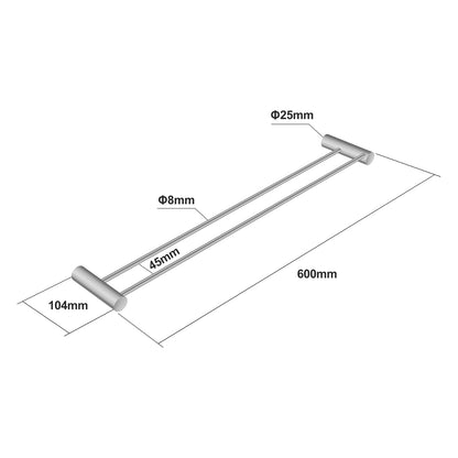 Brushed Nickel Double Towel Rail 600mm