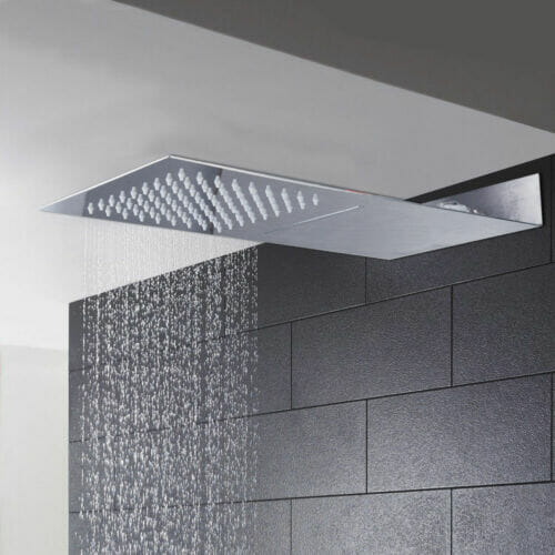 Slim Rectangle Wall Mount Chrome Shower Head Faucet Mixer Rain/Waterfall Spout