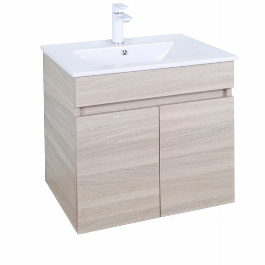 600mm Evie Wall Hung Vanity PVC - Cabinet Only - Oak