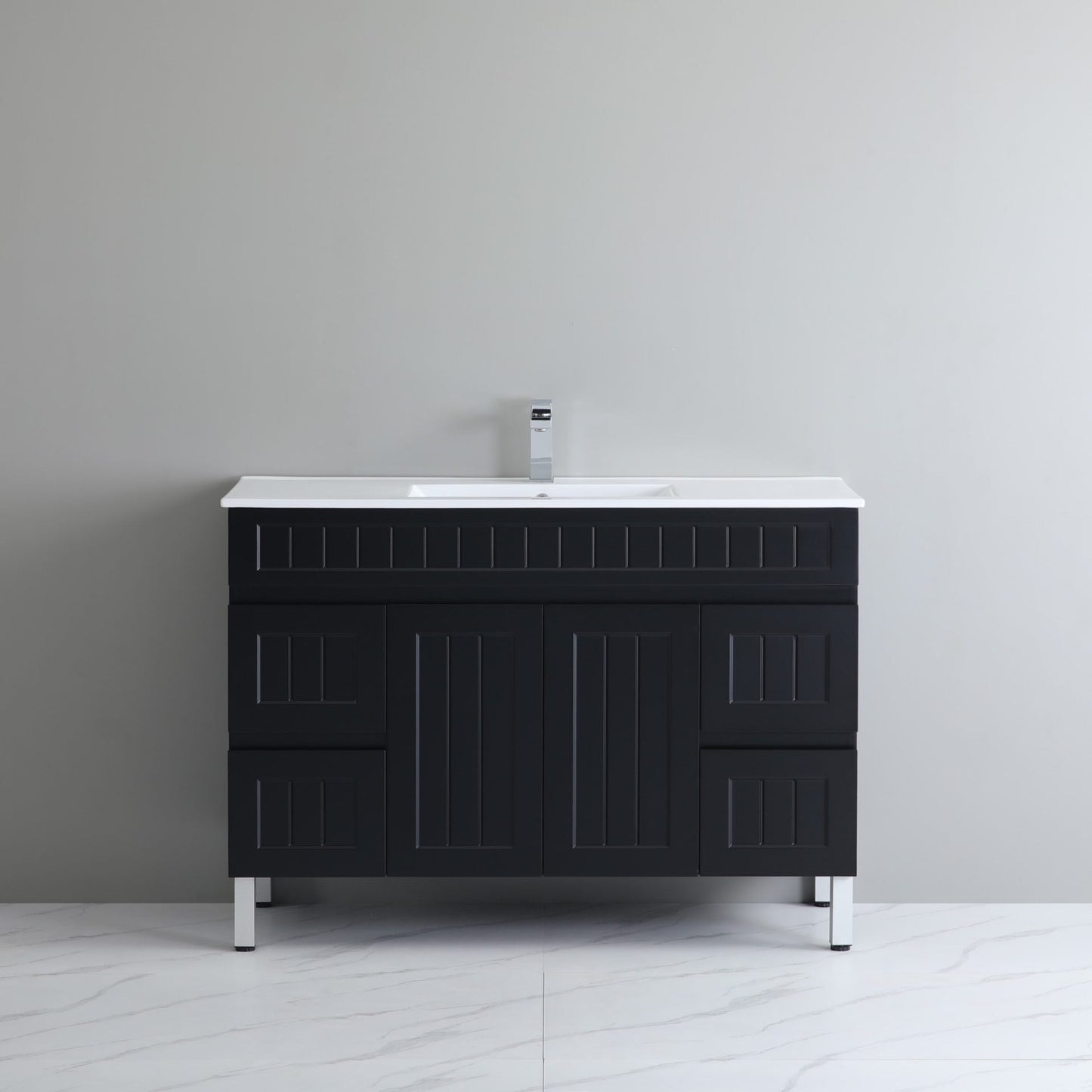 1200mm Acacia Floor Vanity PVC Cabinet Only - Single Bowl- Matte Black