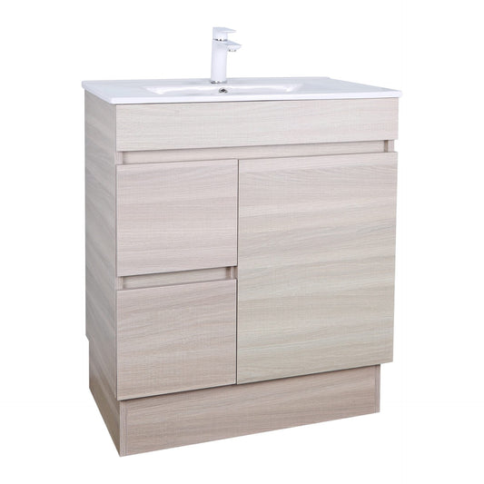 750mm Evie Slim Floor Vanity PVC Left Side Drawers - Cabinet Only - Oak