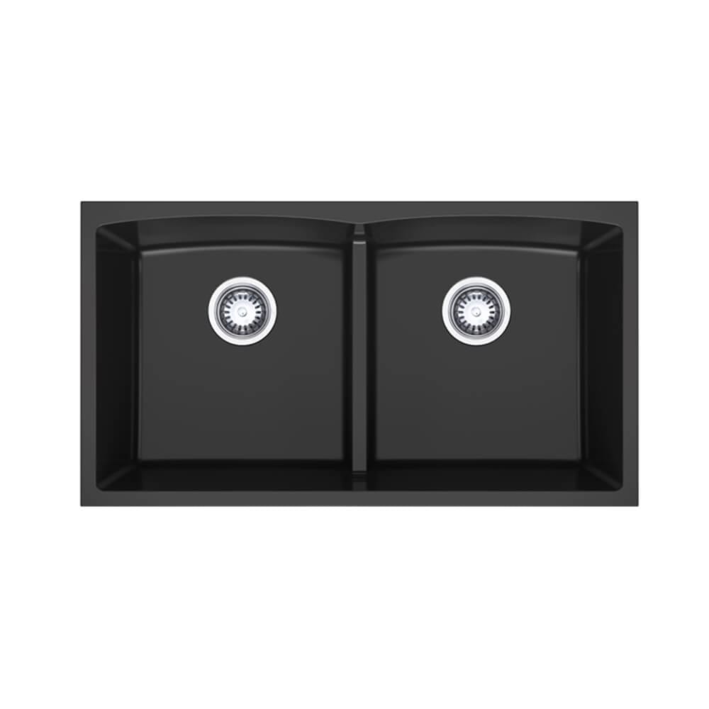 840mm Black Double Bowl Kitchen Sink - Granite