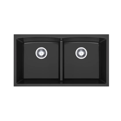 840mm Black Double Bowl Kitchen Sink - Granite