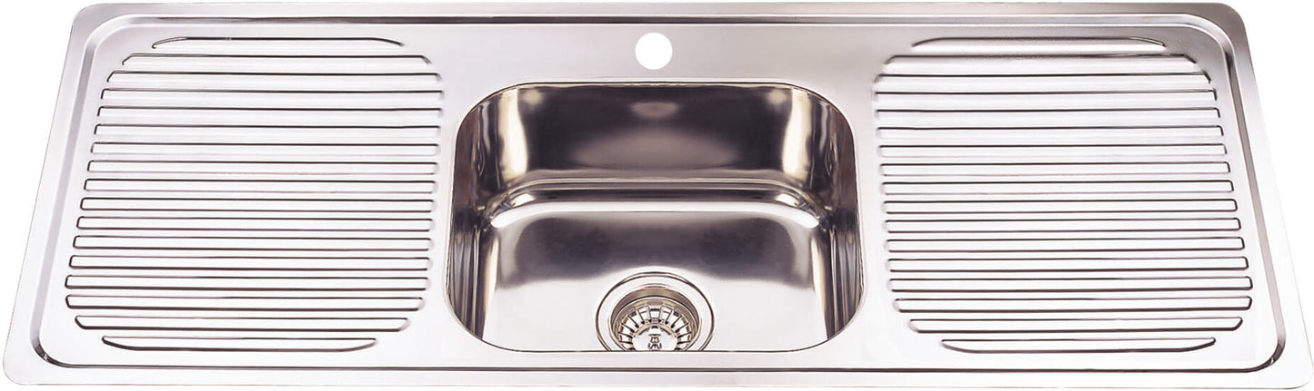 Single Bowl & Double Drainer 1180 x 480mm - Stainless Steel