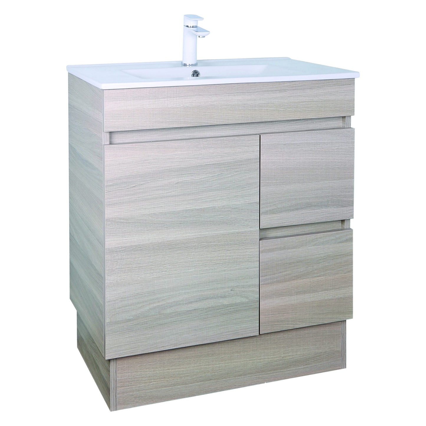 750mm Evie Slim Floor Vanity PVC Right Side Drawers - Cabinet Only - Oak