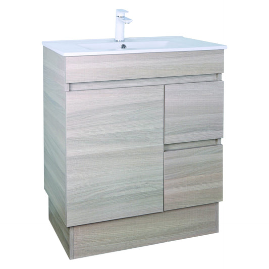 750mm Evie Slim Floor Vanity PVC Right Side Drawers - Cabinet Only - Oak