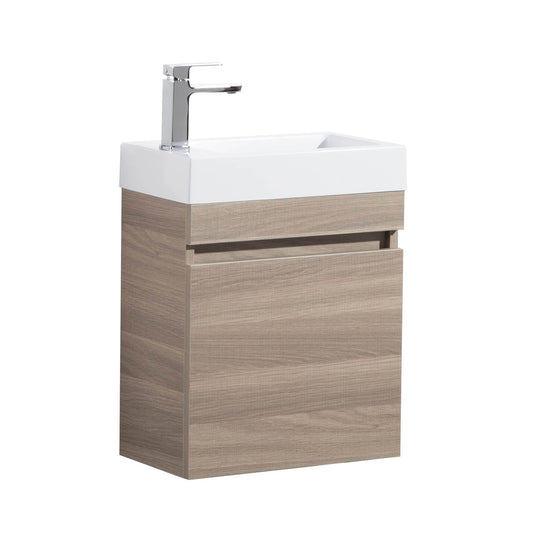 Evie Wood Grain PVC Wall Hung Mini/Slim Vanity - Oak - 450mm