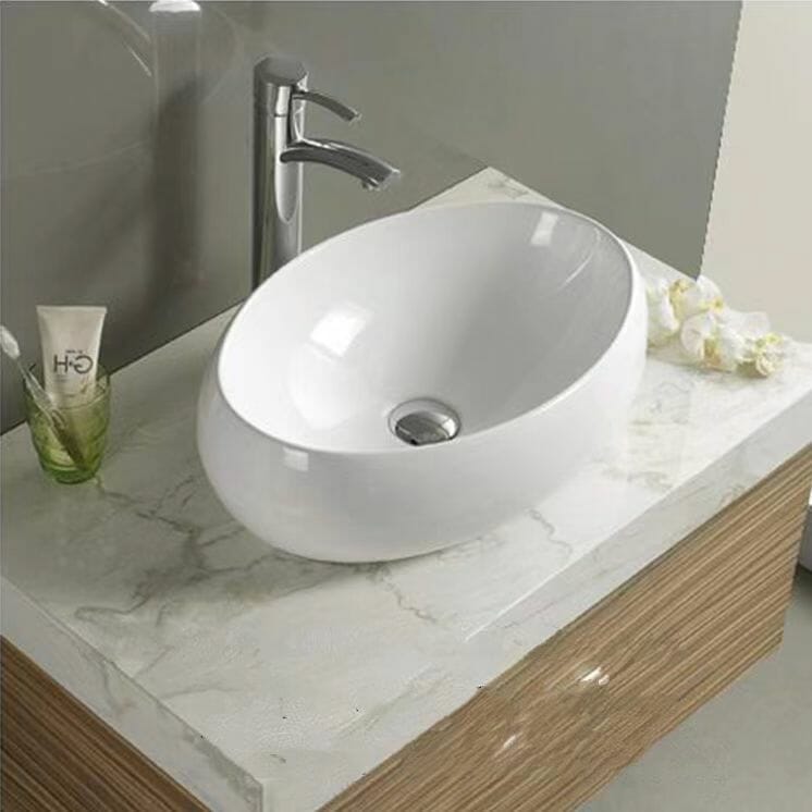 Above Counter Ceramic Basin - Overflow -   Gloss White - Oval - 570mm