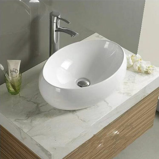 Above Counter Ceramic Basin - Overflow -   Gloss White - Oval - 570mm