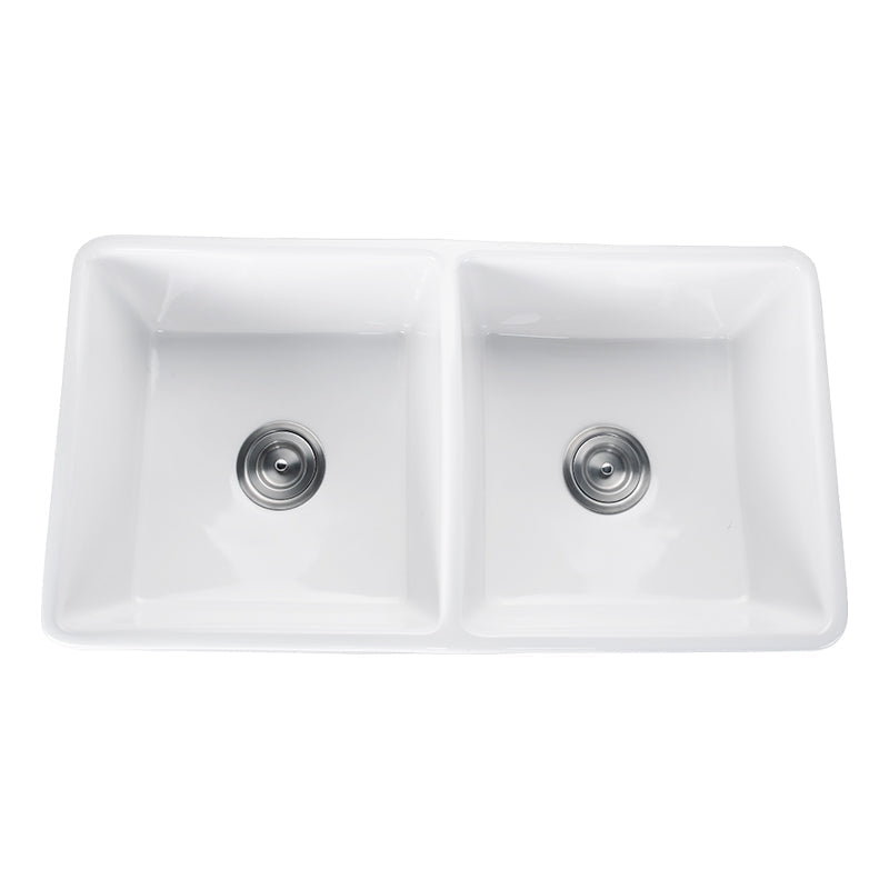Fermentale Ceramic Kitchen Sink - Double   Bowl - Gloss White - 760x445x250mm