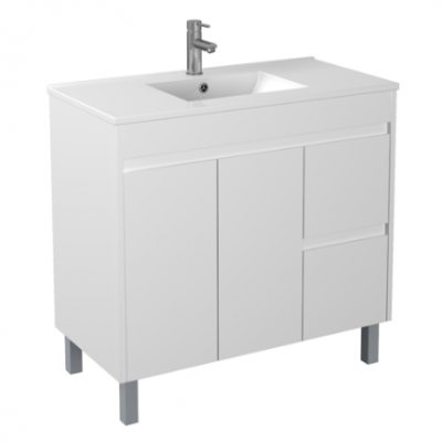 White Polyurethane PVC Freestanding Vanity Double Bowl 1800mm