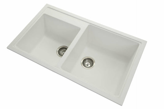 White Carysil Vivaldi N-200 Granite 1 and 3/4 Bowl Stone Kitchen Sink 860*500*200mm