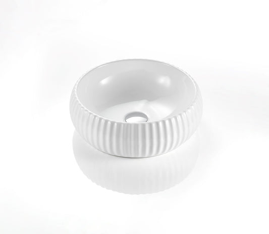 400mm Cascade Fluted Above Counter Basin - Gloss White