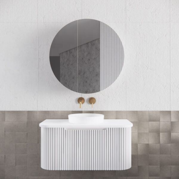 800mm Matt white Matt white Round shape 2 Doors shaving cabinet with 4 adjustable glass shelves, whloe body is made by plywood - 800 x 800 x 140