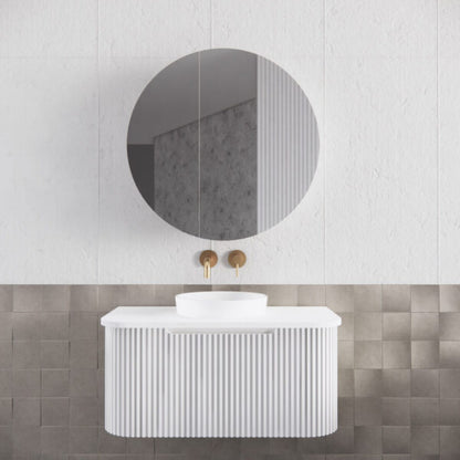 800mm Matt white Matt white Round shape 2 Doors shaving cabinet with 4 adjustable glass shelves, whloe body is made by plywood - 800 x 800 x 140