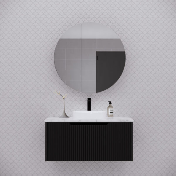 800mm Matt black Matt black Round shape 2 Doors shaving cabinet with 4 adjustable glass shelves, whloe body is made by plywood - 800 x 800 x 140